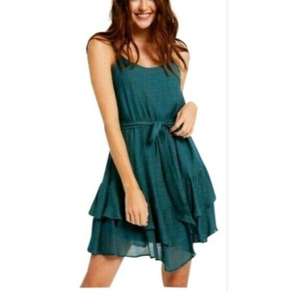 Listicle Dress Double Ruffle Summer Size S Teal Blue Boho Festival Bohemian Knit